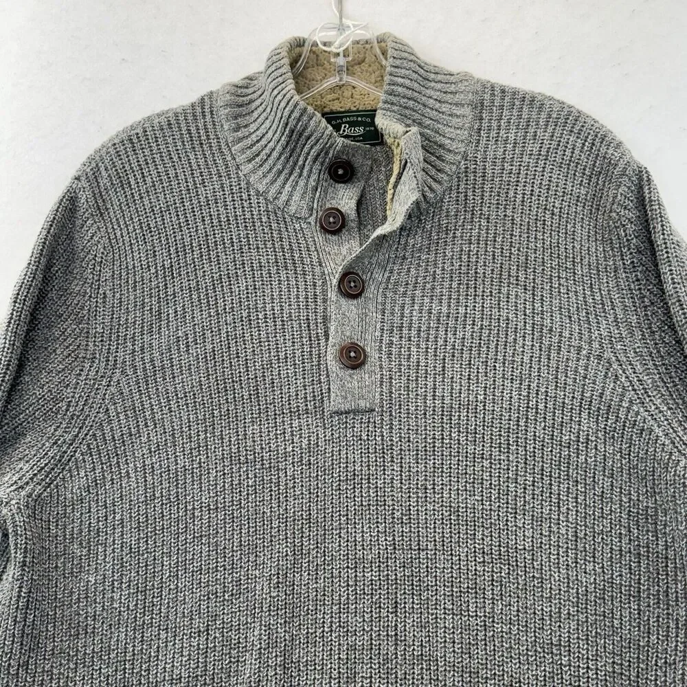 G.H. Bass Fishermans Sweater Mens‎ Large Neutral 1/4 Button Henley